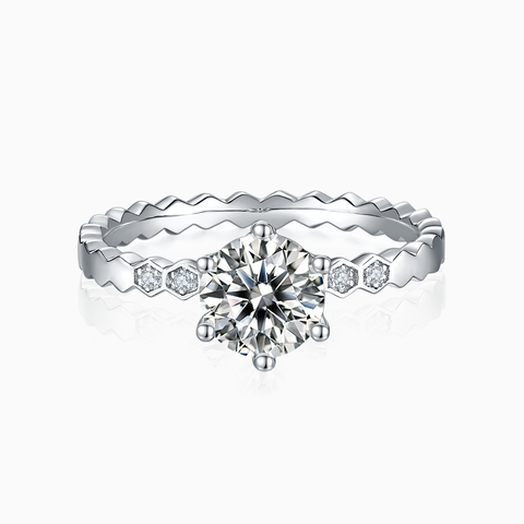 Princess Engagement Ring with Hexagonal Band