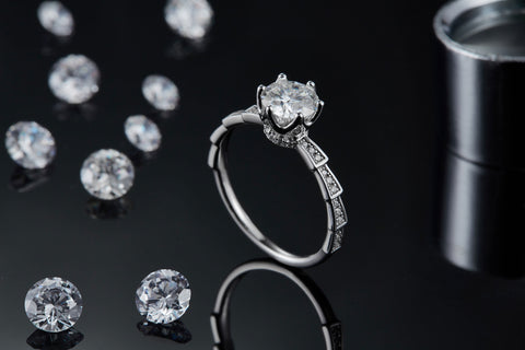 Princess Engagement Ring with DIamond Staircase Band