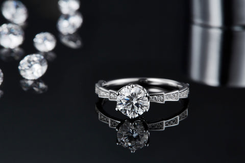 Princess Engagement Ring with DIamond Staircase Band